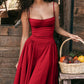 💕Spring New💃Spaghetti Strap Pleated Corset Midi Dress with Pocket