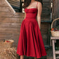 💕Spring New💃Spaghetti Strap Pleated Corset Midi Dress with Pocket