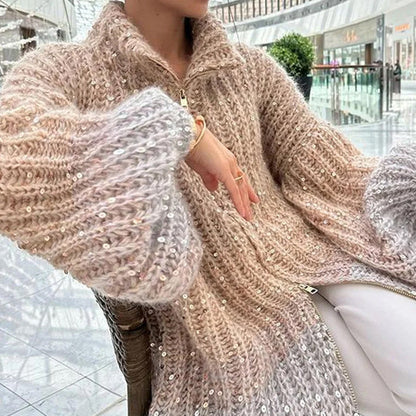 🔥Last day sale - 55% OFF🔥Knitted Sweater Jacket With Monochromatic Sequins
