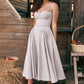 💕Spring New💃Spaghetti Strap Pleated Corset Midi Dress with Pocket