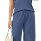 💕Summer Fashion New Limited Time 49% OFF🥻 Women's Casual Cap Sleeve Top Wide Leg Crop Pants Two Piece Sets