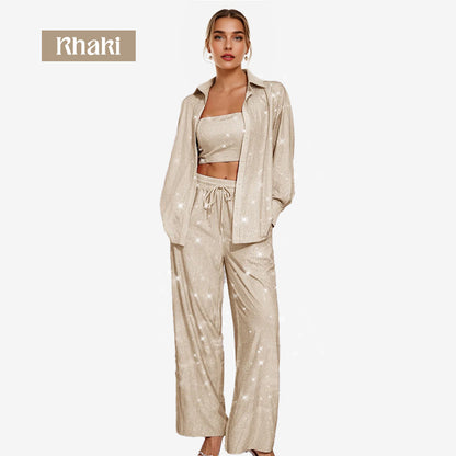 ✨50% OFF✨Sequin blazer and wide trousers for women (3-piece set)