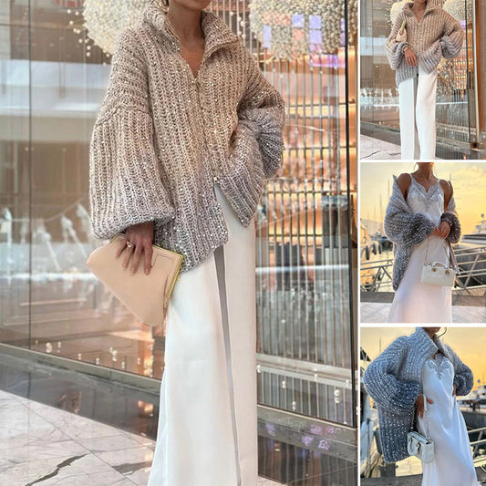 🔥Last day sale - 55% OFF🔥Knitted Sweater Jacket With Monochromatic Sequins