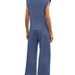 💕Summer Fashion New Limited Time 49% OFF🥻 Women's Casual Cap Sleeve Top Wide Leg Crop Pants Two Piece Sets