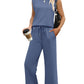 💕Summer Fashion New Limited Time 49% OFF🥻 Women's Casual Cap Sleeve Top Wide Leg Crop Pants Two Piece Sets