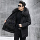 Genuine luxury-Men's Leather Fox Fur Mid-Length Hooded Fur Coat