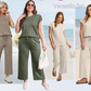 💕Summer Fashion New Limited Time 49% OFF🥻 Women's Casual Cap Sleeve Top Wide Leg Crop Pants Two Piece Sets