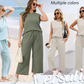 💕Summer Fashion New Limited Time 49% OFF🥻 Women's Casual Cap Sleeve Top Wide Leg Crop Pants Two Piece Sets