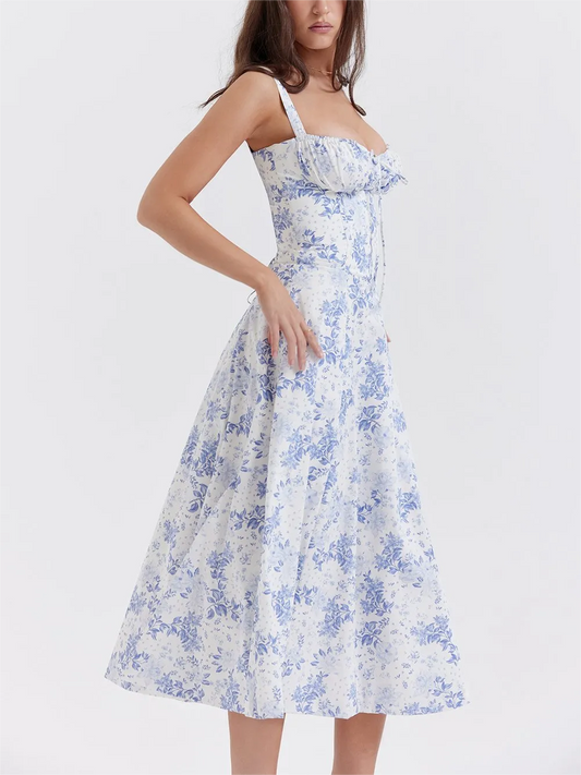💃Summer Special🌸Strapless dress with floral print at the waist