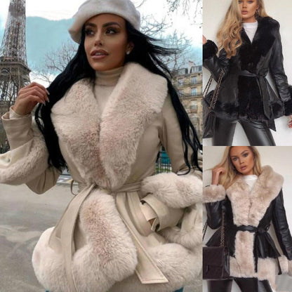 ✨Get 50% off💖Women's Faux-Leather Coat with Faux-Fur Collar