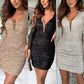 Sequin V-Neck Wrap Dinner Dress👗