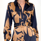 🎅Christmas Pre-sale & 39%OFF❄️Women’s Lapel Long-Sleeve Print Dress with Belt