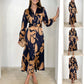 🎅Christmas Pre-sale & 39%OFF❄️Women’s Lapel Long-Sleeve Print Dress with Belt