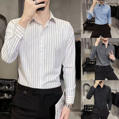 Men's Slim-Fit Striped Long-Sleeve Shirt（37% OFF）