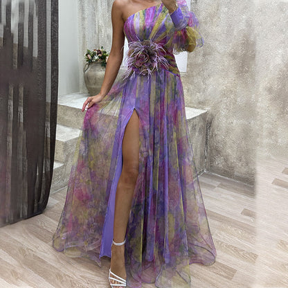 🎉🛍️Hot Promotion 50% OFF💃 Multicolor Asymmetric Party Dress With Flower Details
