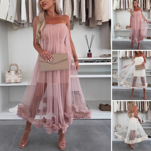 🌸Spring Special 50% OFF👗 Women's Mesh Patchwork Strapless Dress