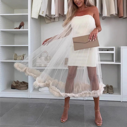 🌸Spring Special 50% OFF👗 Women's Mesh Patchwork Strapless Dress