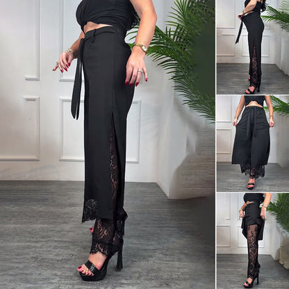 🎉50% OFF Sale🌹 Women's Sexy Lace Lined Wide Leg Pants - Elegant Lace, Stylish Cut, Show Off Your Charming Curves!