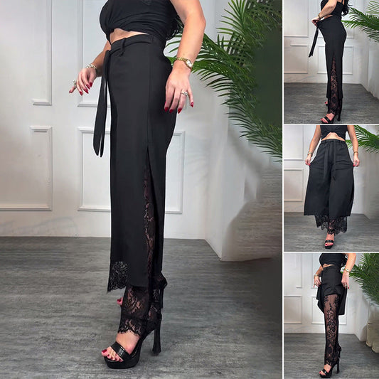 🎉50% OFF Sale🌹 Women's Sexy Lace Lined Wide Leg Pants - Elegant Lace, Stylish Cut, Show Off Your Charming Curves!