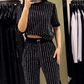 🌸2025 Hot Sale👠Women's Sparkling Rhinestone Striped Knit Two-Piece Set