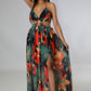 🎉🛍️Hot Promotion 50% OFF 👗Women's Floral Print Chain Decor Split Thigh Tie Back Cami Dress