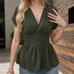 👗Women's V-neck Waist-slimming Solid Color Plunging Sleeve Skirt Pleated T-Shirt