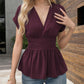 👗Women's V-neck Waist-slimming Solid Color Plunging Sleeve Skirt Pleated T-Shirt