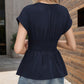 👗Women's V-neck Waist-slimming Solid Color Plunging Sleeve Skirt Pleated T-Shirt