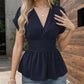 👗Women's V-neck Waist-slimming Solid Color Plunging Sleeve Skirt Pleated T-Shirt