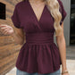 👗Women's V-neck Waist-slimming Solid Color Plunging Sleeve Skirt Pleated T-Shirt