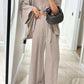 🎉Women's V-Neck Top & Wide-Leg Pants Solid Color 2-Piece Set