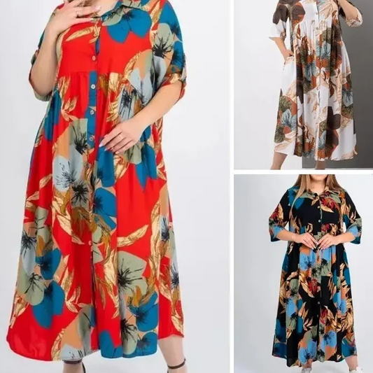 🔥Flash Sales 50%OFF🔥Women’s Loose Lapel Printed Button-Down Long Dress