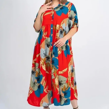 🔥Flash Sales 50%OFF🔥Women’s Loose Lapel Printed Button-Down Long Dress