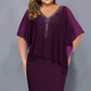 👗Rhinestone V-Neck Cape Dress with Chiffon Overlay