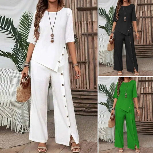 ✨New Sale 50% OFF✨Women's Irregular Hem Top & Wide Leg Pants Two - Piece Set
