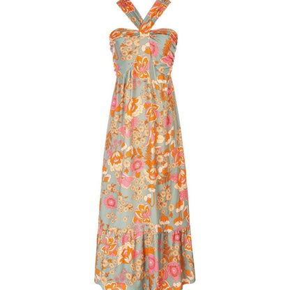 🔥Hot Sale 50%🌺Cross Halter Sleeveless Floral Printed Dress💃