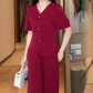 🛍️50% OFF💖V-Neck Short Sleeve Top & Matching Wide-Leg Pants 2-Piece Set for Women