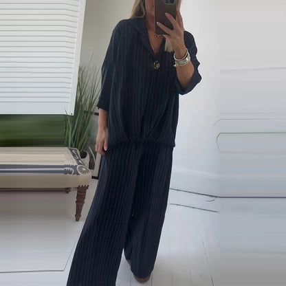 🔥50% OFF🔥Women's Striped Top & Wide-Leg Pants 2-Piece Set