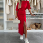 🔥50% OFF Sale👗Cotton Short Sleeve Slit Midi Dress